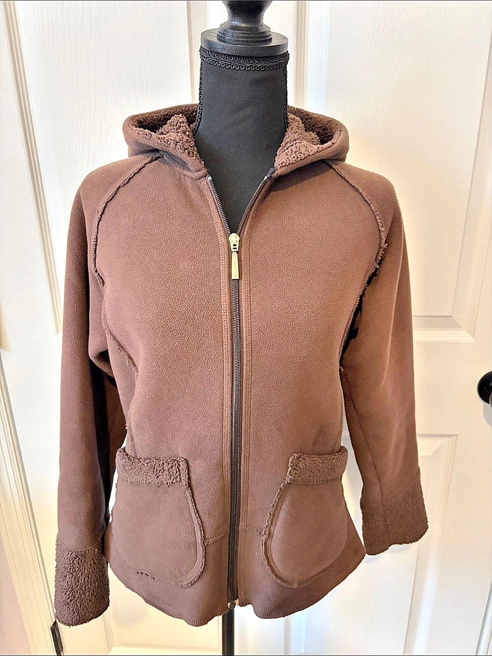 Columbia Hooded Fleece Jacket Dark Brown Size XS